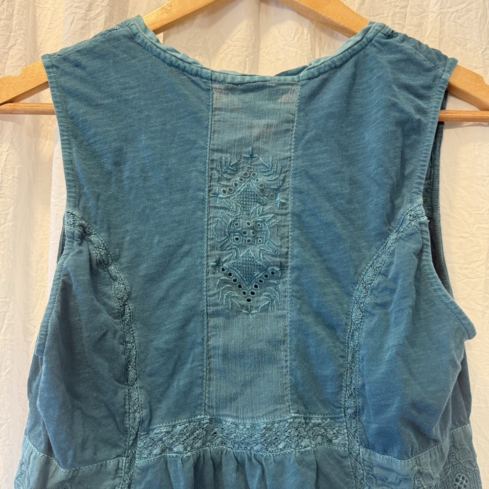 Lucky Brand Women's Sleeveless Top Size Small Crochet Boho Teal Cotton Indie - Picture 10 of 10
